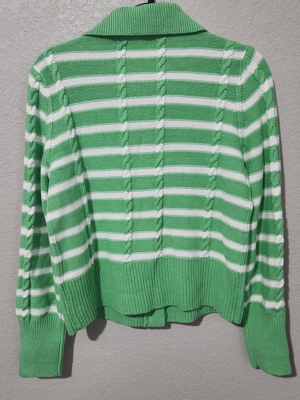 Talbots Green and White Striped Button-Up Cardigan - Picture 4 of 8